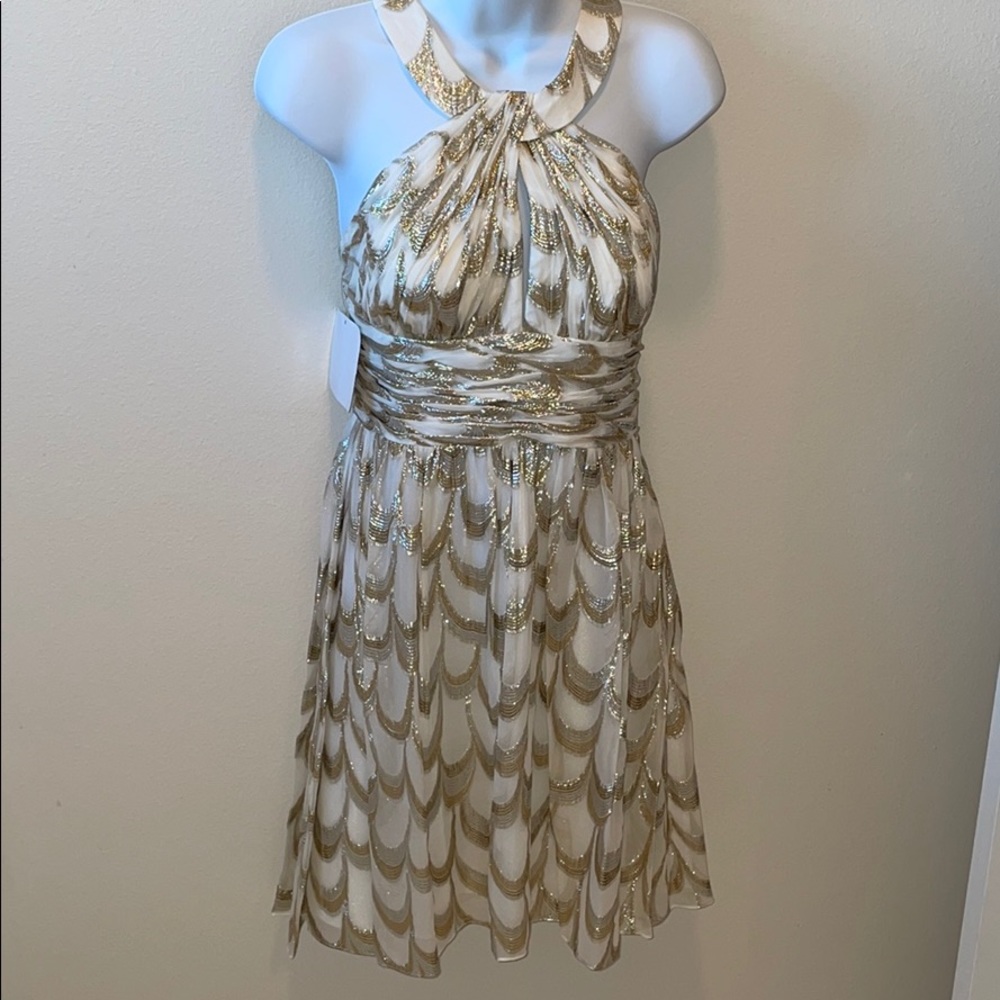 Aidan Mattox white gold silver shimmer dress 6 NWT